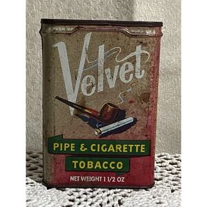 Vintage Tobacco Tin Velvet Pipe & Cigarette  Pocket Canister Flip Lid Faded